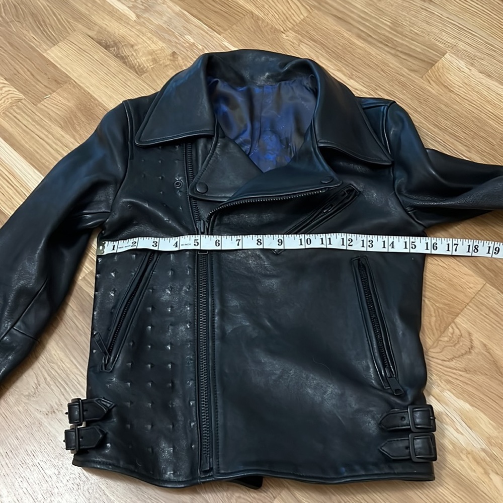 Black Genuine leather moto jacket - Picture 11 of 14